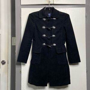 Gap women toggle button trench marching band coat XS black VTG goth steampunk